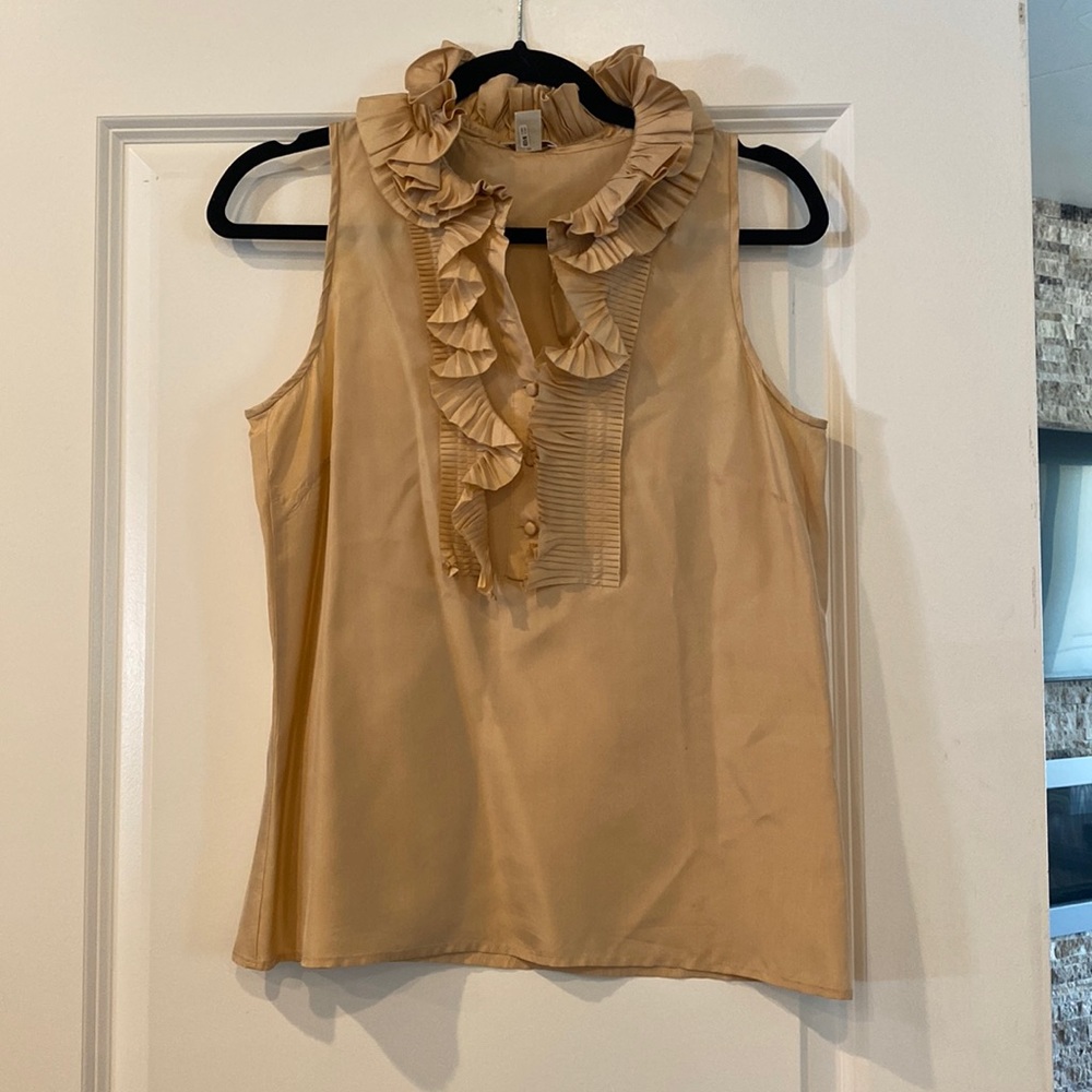 J Crew silk ruffle neck tank